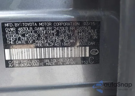 2015 Lexus Gs 350 из США, поврежденный, VIN JTHBE1BL2FA011865